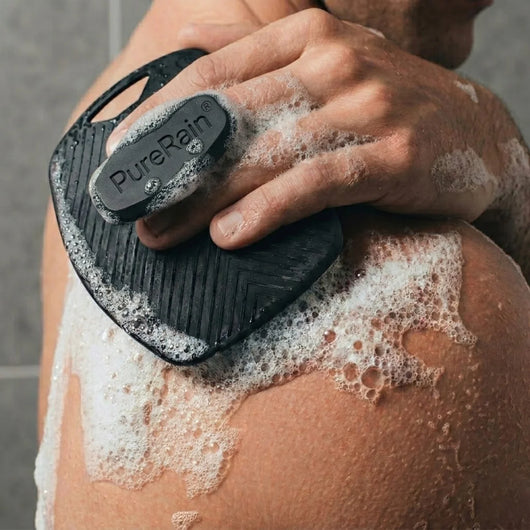 PureRain charcoal matte black silicone body scrubber for exfoliation